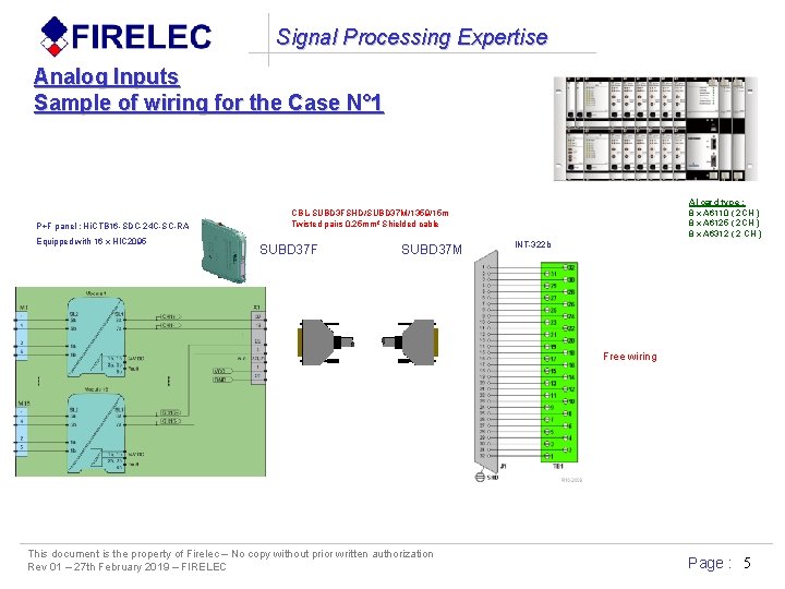 Signal Processing Expertise Analog Inputs Sample of wiring for the Case N° 1 P+F