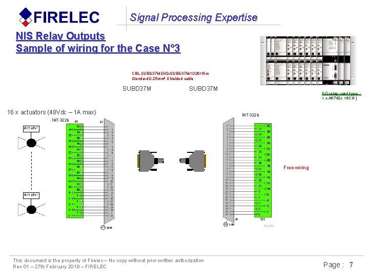 Signal Processing Expertise NIS Relay Outputs Sample of wiring for the Case N° 3