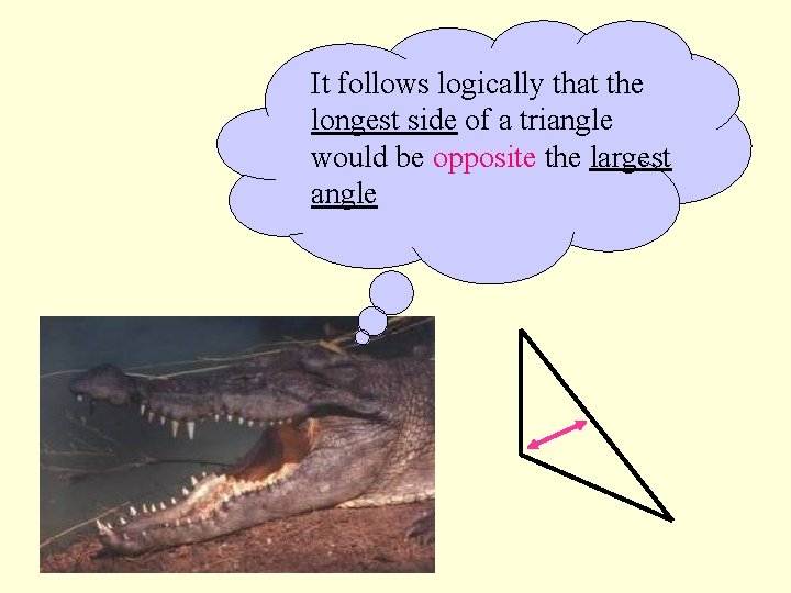 It follows logically that the longest side of a triangle would be opposite the It follows logically that the longest side of a triangle would be opposite the