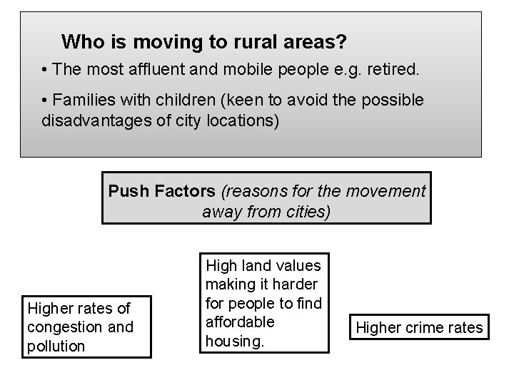 Who is moving to rural areas? • The most affluent and mobile people e.