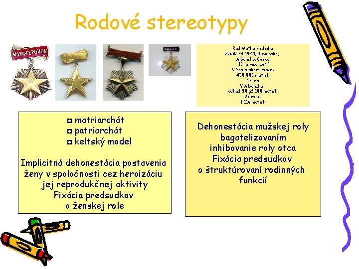 Rodové stereotypy Rad Matka Hrdinka ZSSR od 1944, Rumunsko, Albánsko, Česko 10 a viac