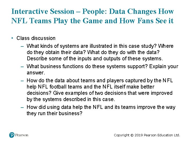 Interactive Session – People: Data Changes How NFL Teams Play the Game and How