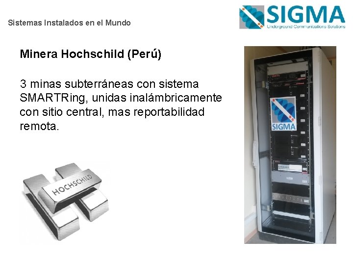 Sistemas Instalados en el Mundo Minera Hochschild (Perú) 3 minas subterráneas con sistema SMARTRing,