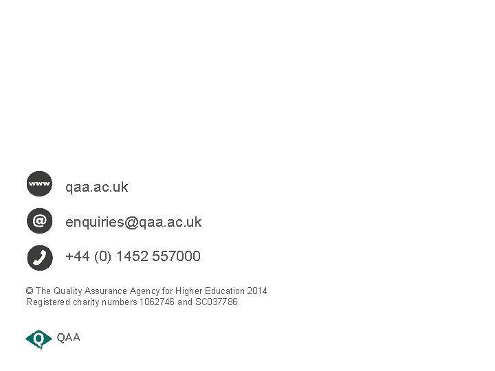 qaa. ac. uk enquiries@qaa. ac. uk +44 (0) 1452 557000 © The Quality Assurance qaa. ac. uk enquiries@qaa. ac. uk +44 (0) 1452 557000 © The Quality Assurance
