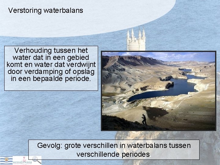 Verstoring waterbalans Verhouding tussen het water dat in een gebied komt en water dat