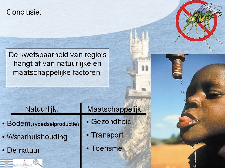 Conclusie: De kwetsbaarheid van regio’s hangt af van natuurlijke en maatschappelijke factoren: Natuurlijk: Maatschappelijk: