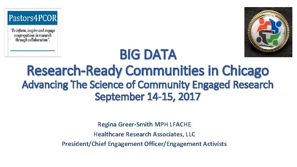 BIG DATA ResearchReady Communities in Chicago Advancing The