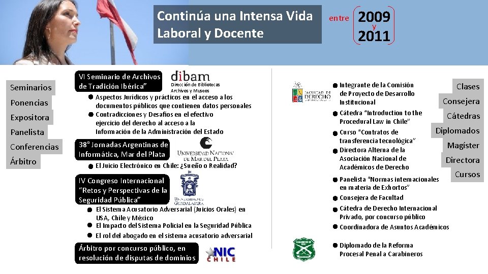 Continúa una Intensa Vida Laboral y Docente Seminarios Ponencias Expositora Panelista Conferencias Árbitro VI