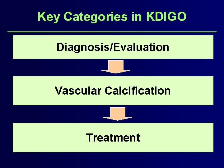 Key Categories in KDIGO Diagnosis/Evaluation Vascular Calcification Treatment 
