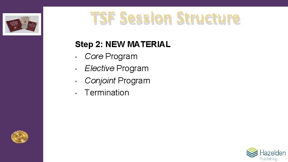 TSF Session Structure Step 2: NEW MATERIAL • Core Program • Elective Program •