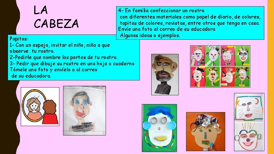 LA CABEZA 4 - En familia confeccionar un rostro con diferentes materiales como papel