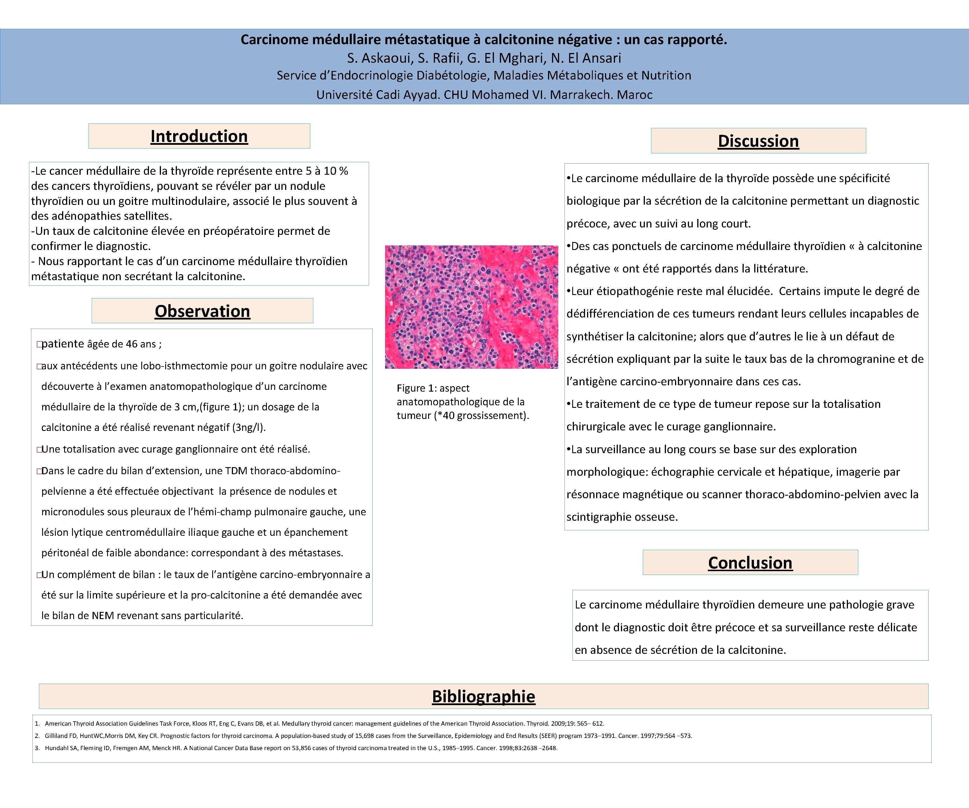 Carcinome médullaire métastatique à calcitonine négative : un cas rapporté. S. Askaoui, S. Rafii,