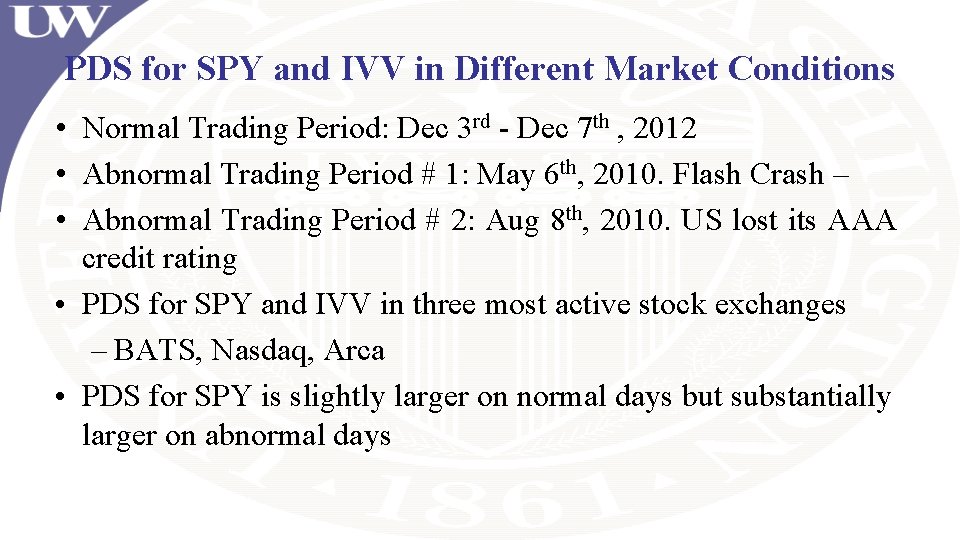 PDS for SPY and IVV in Different Market Conditions • Normal Trading Period: Dec PDS for SPY and IVV in Different Market Conditions • Normal Trading Period: Dec