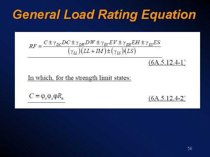 General Load Rating Equation 56 