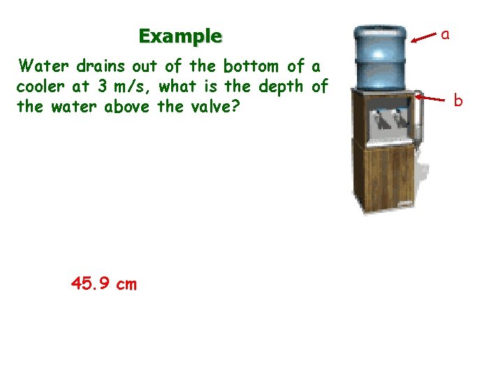 Example Water drains out of the bottom of a cooler at 3 m/s, what