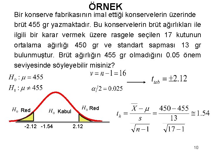 ÖRNEK Bir konserve fabrikasının imal ettiği konservelerin üzerinde brüt 455 gr yazmaktadır. Bu konservelerin