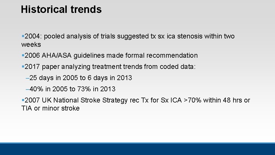 Historical trends § 2004: pooled analysis of trials suggested tx sx ica stenosis within Historical trends § 2004: pooled analysis of trials suggested tx sx ica stenosis within