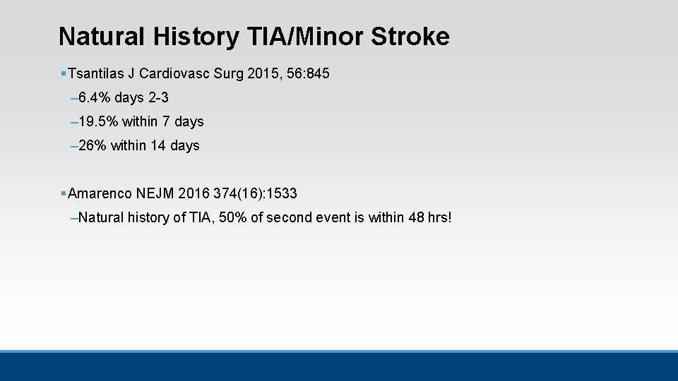 Natural History TIA/Minor Stroke § Tsantilas J Cardiovasc Surg 2015, 56: 845 – 6. Natural History TIA/Minor Stroke § Tsantilas J Cardiovasc Surg 2015, 56: 845 – 6.