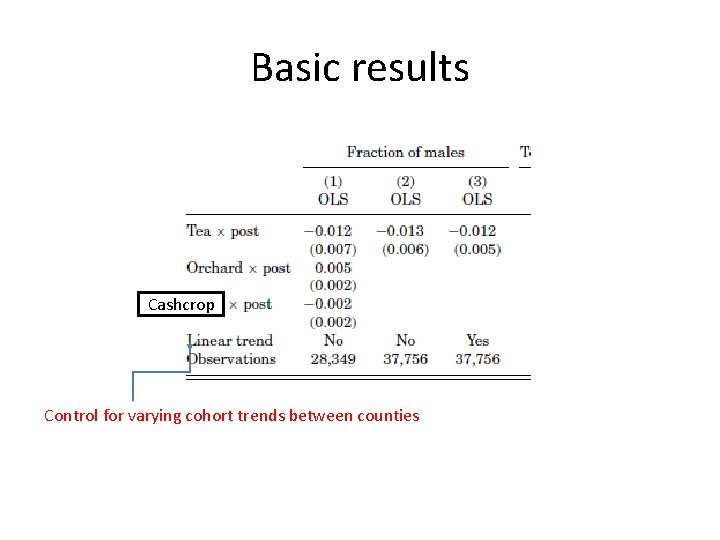 Basic results Cashcrop Control for varying cohort trends between counties 