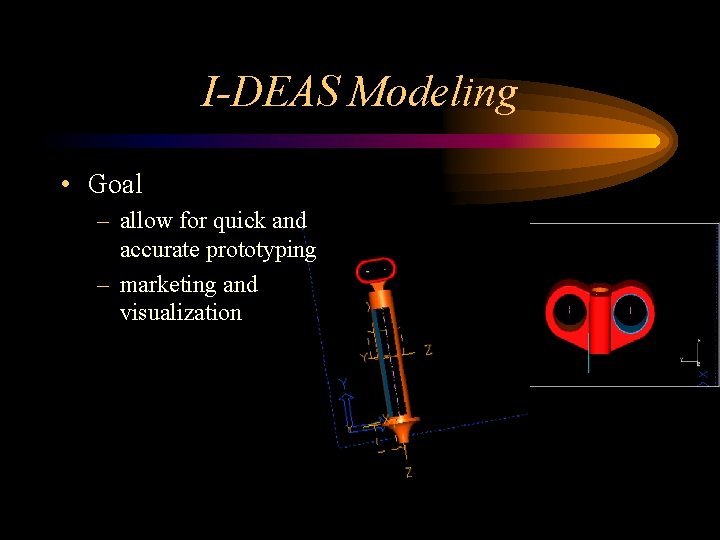 I-DEAS Modeling • Goal – allow for quick and accurate prototyping – marketing and