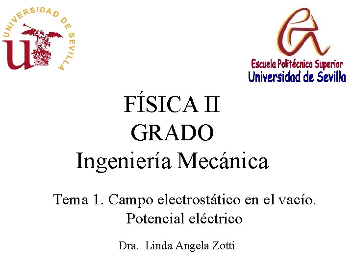 FÍSICA II GRADO Ingeniería Mecánica Tema 1. Campo electrostático en el vacío. Potencial eléctrico