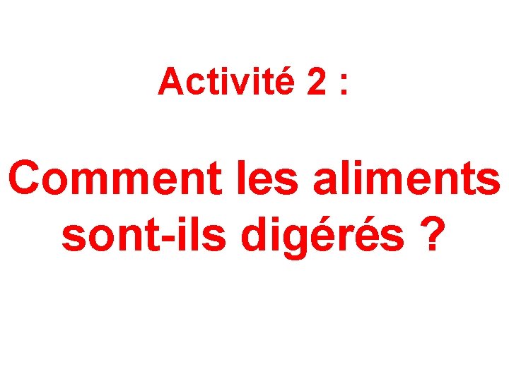 Activité 2 : Comment les aliments sont-ils digérés ? 