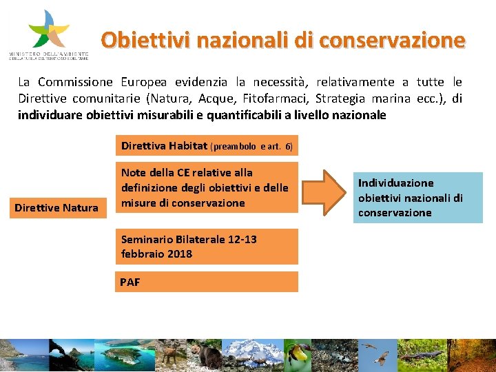 Obiettivi nazionali di conservazione La Commissione Europea evidenzia la necessità, relativamente a tutte le