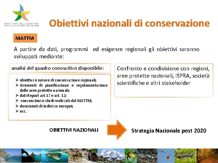 Obiettivi nazionali di conservazione MATTM A partire da dati, programmi ed esigenze regionali gli