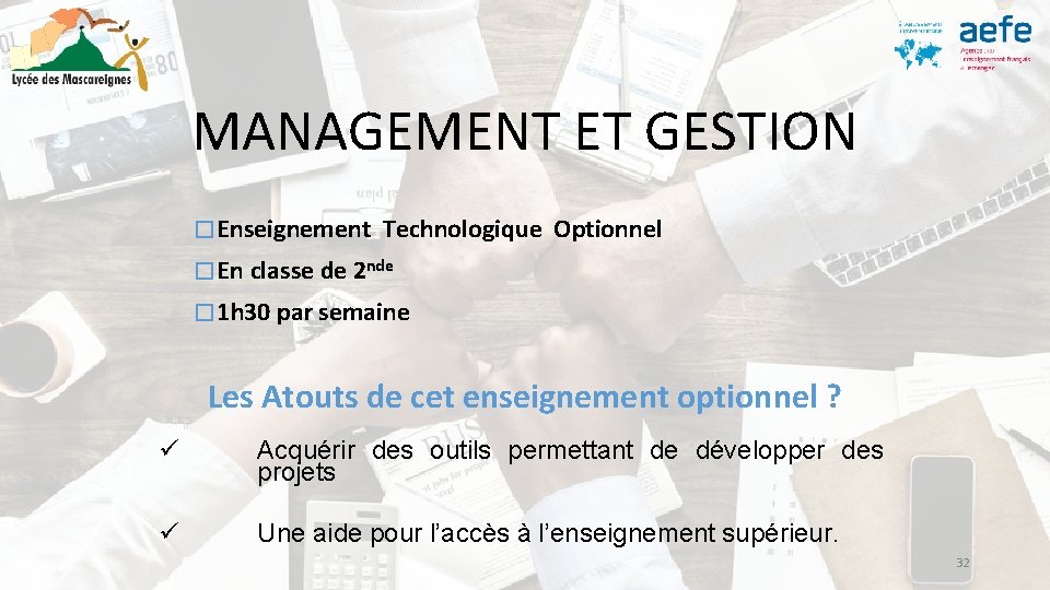 MANAGEMENT ET GESTION � Enseignement Technologique Optionnel � En classe de 2 nde �