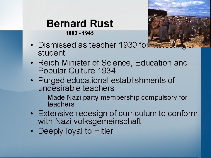 Bernard Rust 1883 - 1945 • Dismissed as teacher 1930 for molesting a student