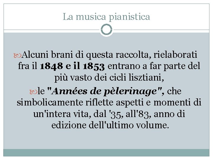 La musica pianistica Alcuni brani di questa raccolta, rielaborati fra il 1848 e il