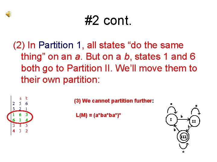 #2 cont. (2) In Partition 1, all states “do the same thing” on an