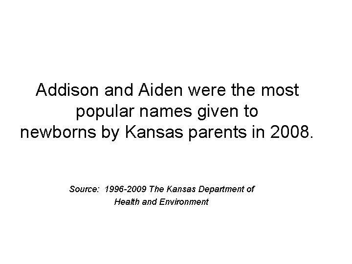 Addison and Aiden were the most popular names given to newborns by Kansas parents