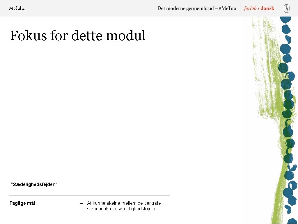 Modul 4 Fokus for dette modul “Sædelighedsfejden” Faglige mål: – At kunne skelne mellem
