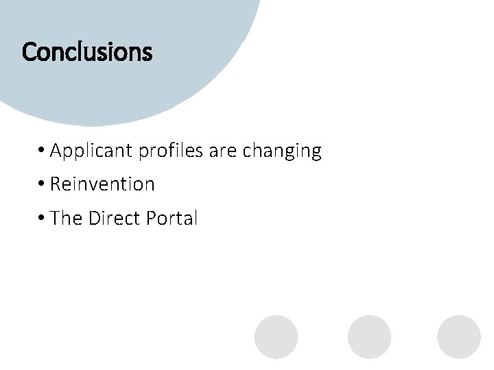 Conclusions • Applicant profiles are changing • Reinvention • The Direct Portal 