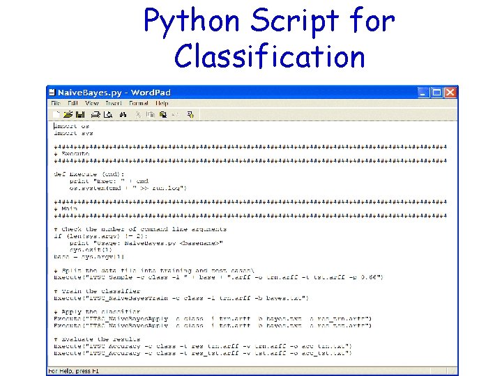 Python Script for Classification 