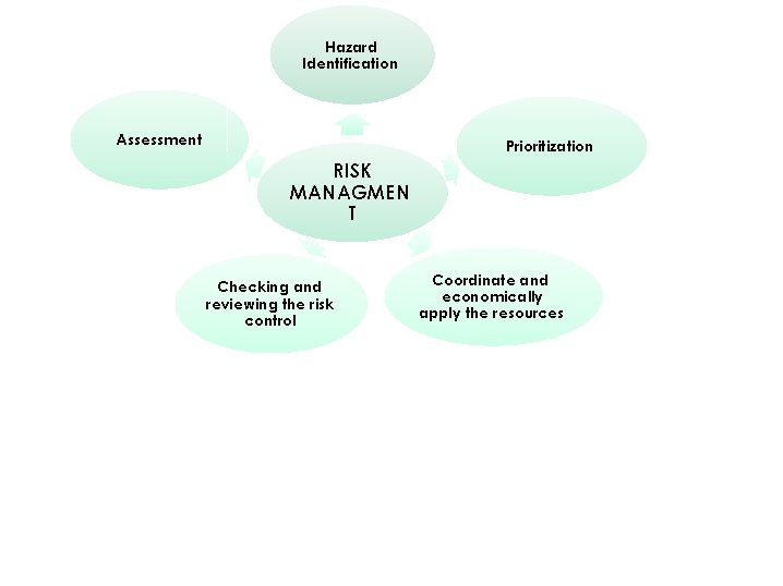 Hazard Identification Assessment Prioritization RISK MANAGMEN T Checking and reviewing the risk control Coordinate