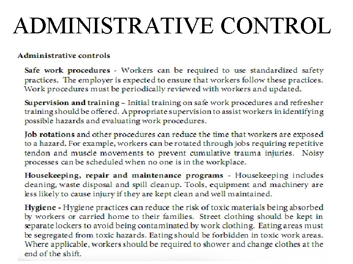 ADMINISTRATIVE CONTROL 