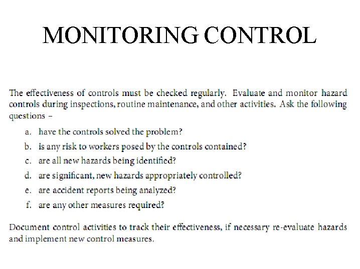 MONITORING CONTROL 