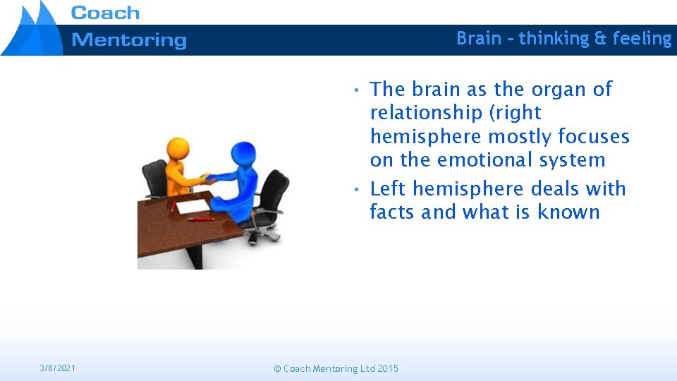 Brain – thinking & feeling • The brain as the organ of relationship (right