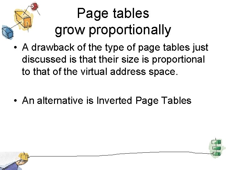 Page tables grow proportionally • A drawback of the type of page tables just