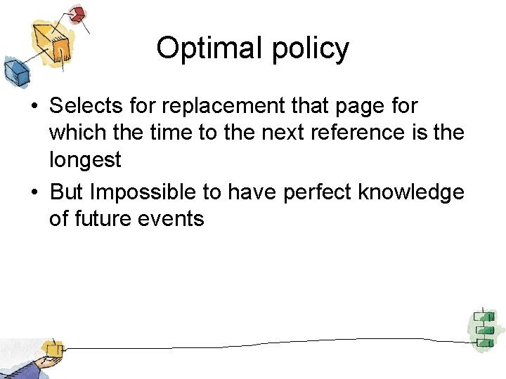 Optimal policy • Selects for replacement that page for which the time to the