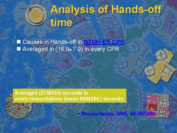 Analysis of Hands-off time n Causes in Hands-off in NTUH-ER CPR n Averaged in