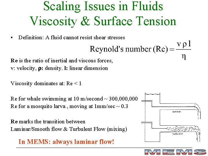 Scaling Issues in Fluids Viscosity & Surface Tension • Definition: A fluid cannot resist