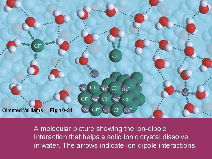 Olmsted Williams Fig 10 -34 A molecular picture showing the ion-dipole Interaction that helps
