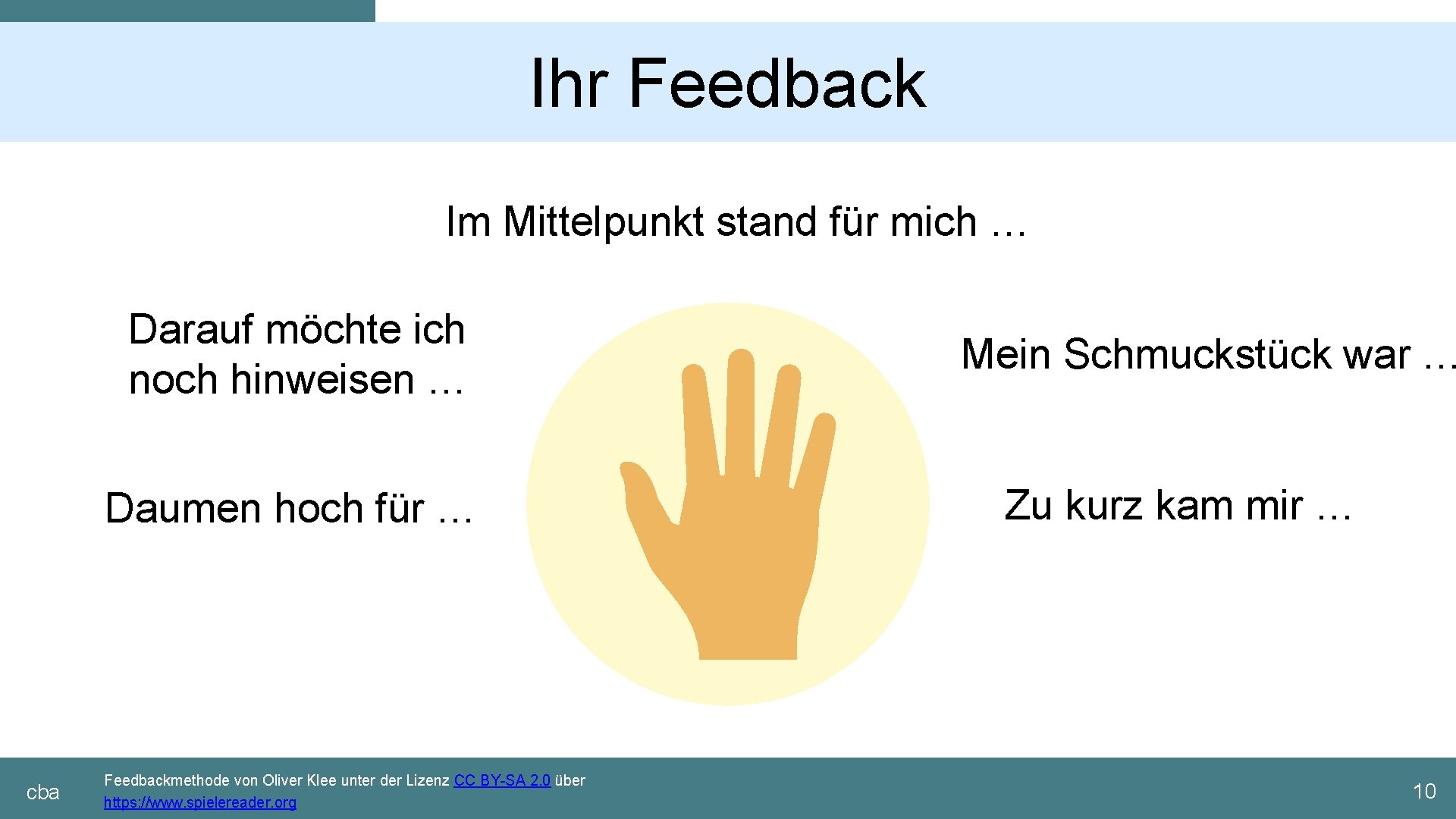 Ihr Feedback Im Mittelpunkt stand für mich … Darauf möchte ich noch hinweisen …