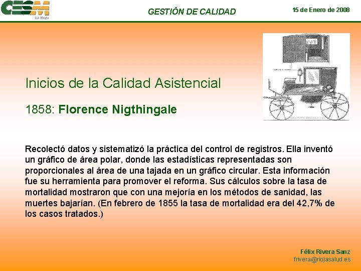 GESTIÓN DE CALIDAD 15 de Enero de 2008 Inicios de la Calidad Asistencial 1858: