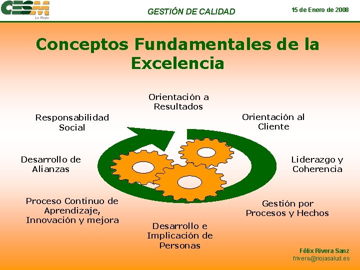 GESTIÓN DE CALIDAD 15 de Enero de 2008 Conceptos Fundamentales de la Excelencia Orientación