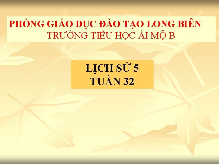 PHÒNG GIÁO DỤC ĐÀO TẠO LONG BIÊN TRƯỜNG TIỂU HỌC ÁI MỘ B LỊCH