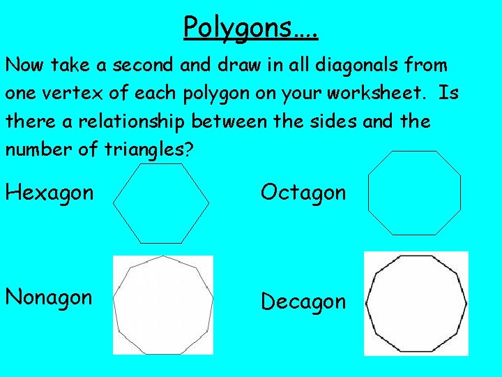 Polygons…. Now take a second and draw in all diagonals from one vertex of